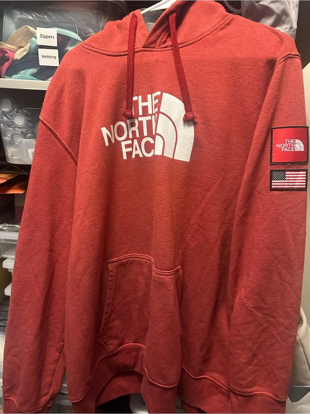 The North Face Red Pullover Hoodie with White Logo